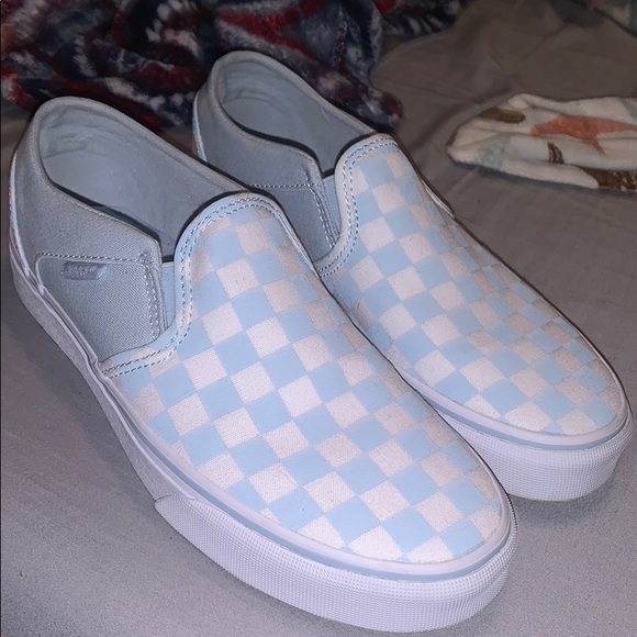 light blue vans with checkers